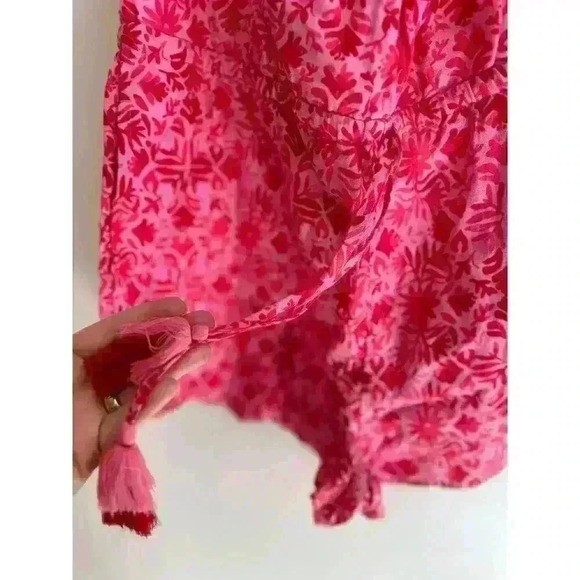 Vineyard Vines Boho Linen Pink Red Tile Otomi Romper Off the Shoulder Size Small - Picture 4 of 8